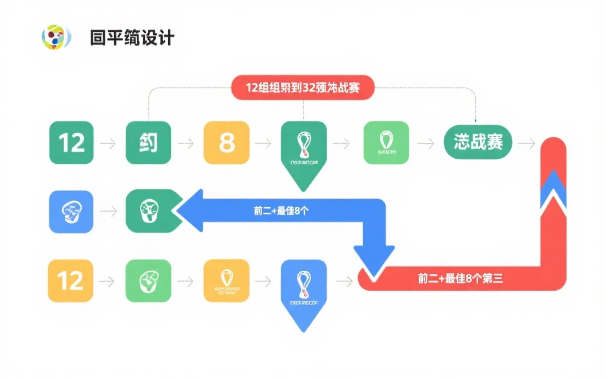 12组小组赛到32强淘汰赛的第三名出线示意图