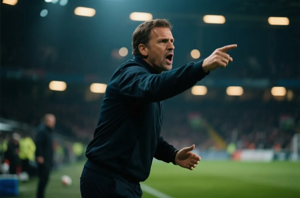 足球教练在场边指挥战术